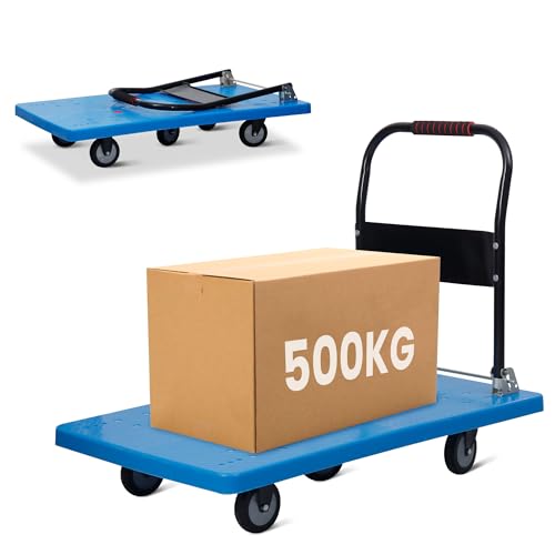Image of Robustt 500 Kg Heavy-Duty Foldable Platform Trolley (Blue) | Plastic Hand Truck with 360 Rotating Wheels & Cushioned Grip | Material Handling Cart for Home, Office, Warehouse & Industrial Use