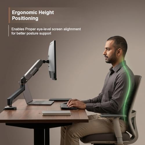 Image of iVOOMi Single Monitor Gas Spring Arm, Fits 15-34 inch Screens, Holds up to 12kg, Dual Mount C-Clamp & Grommet, VESA Mount 75x75 & 100x100mm, 360 Rotation Lift /Tilt /Swivel /Rotate