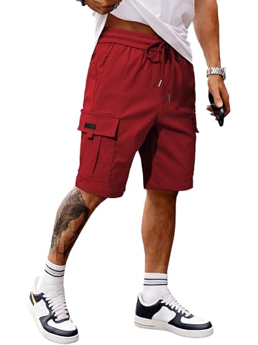 Image of JMIERR Men's Casual Stretch Cargo Shorts | Drawstring Elastic Waist, Multi Pockets, Summer Work Short, Classic