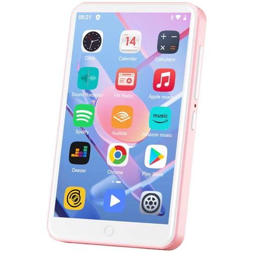 MP3 Player mit Bluetooth und WiFi, Oilsky 80GB 4 Zoll Android 9.0 Mp3, 1080P Touchscreen MP4 Player, Tragbarer Musikplayer mit Spotify, Audible, Deezer (Rosa)