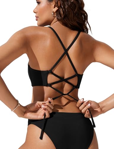 CRZ YOGA Womens Bikini Tops High Neck Crisscross Back Bathing Suit Swim Bra Padded4