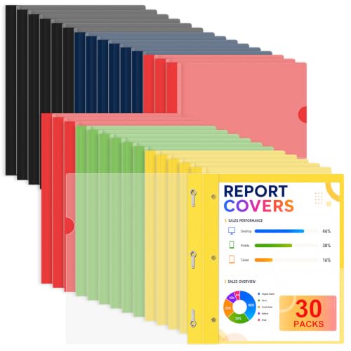 Image of Ndsox 30 Pack Plastic Report Covers with 3-Prong Fasteners for Letter Size