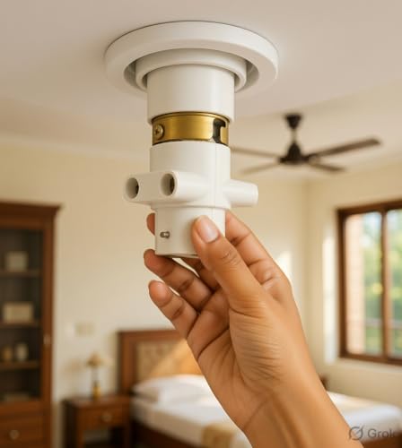 Image of BC Parallel Adapter Bulb Holder with 2 Pin Socket 6A Pack of 4 | BC lamp holder with integrated 2 pin socket and brass contacts for compatible lighting and household electrical use.