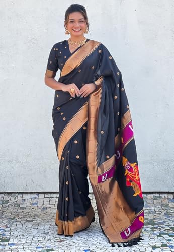 Image of SGF11 Women's Kanjivaram Paithani Silk Saree With Unstitched Blouse Piece