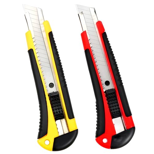 Image of CLAPONE Utility Knife - Retractable Box Cutter with 18mm Wide Sharp Blade | Smooth Auto-Lock Mechanism for Cutting Cartons, Cardboard & Boxes | Perfect for Office & Home Use (2 Pcs Multicolor)