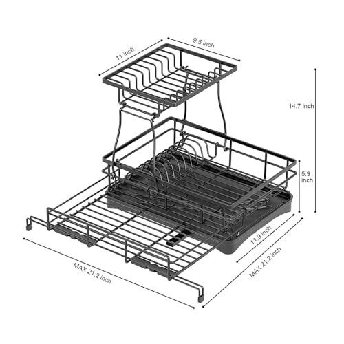 LooMaMa Over The Sink Large 2 Tier Dish Drying Rack Expandable,Dish Drainers for Kitchen Counter,Rustproof Utensils — view 4