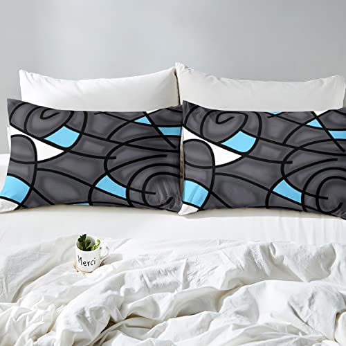 Housse de couette géométrique trippy gris bleu en literie moderne - 5