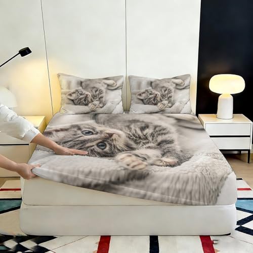 Drap housse chat 180x200x25cm en microfibre avec bonnet profond