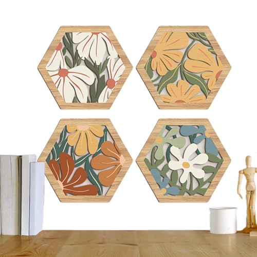 Art mural en bois de style ferme : lot de 4 panneaux graphiques haut de gamme