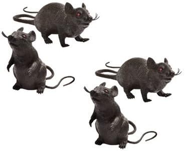 Set of 4 Spooky Plastic Squeaking Rats Halloween Decorations