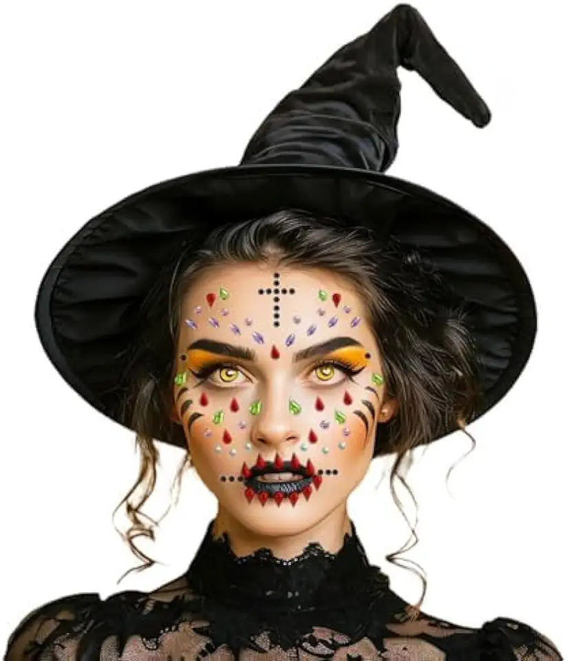 Festa Halloween Maquiagem Adesiva para o Rosto Face Jewels - Kit com 2 Cartelas Sortidas
