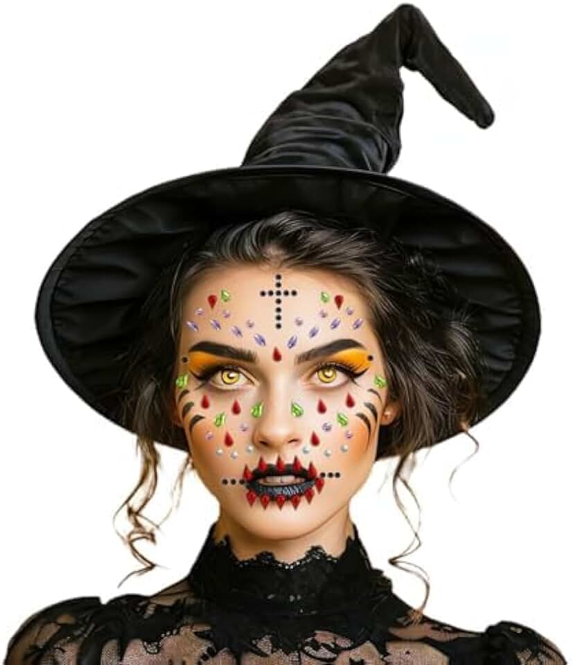 Festa Halloween Maquiagem Adesiva para o Rosto Face Jewels - Kit com 2 Cartelas Sortidas