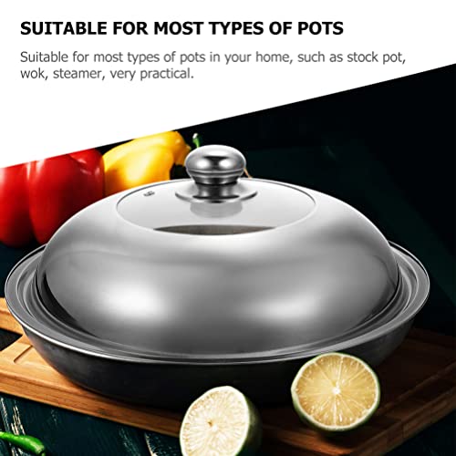 Callaron Stainless Steel Pot Lid Universal Glass Pans Lid Cover 36Cm Tempered Glass Cooking Pot Skillets Lid Replacement Frying Pan Cover Cookware Lids Silver #TOP7