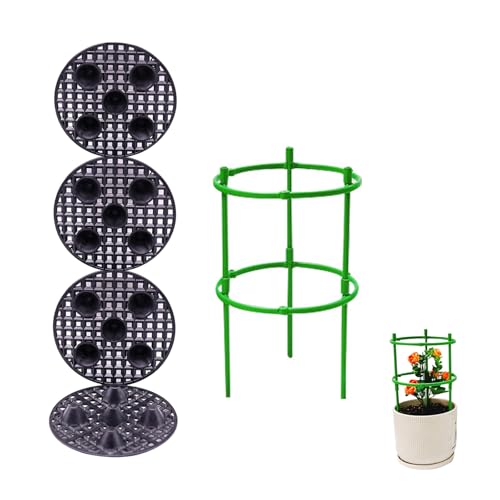 MYLERCT 4 Stück Topfpflanzenständer 20 cm, Blumentopf Untersetzer mit Drainage Mesh & Kletterhalterungen, Rundes Drainagegitter aus Kunststoff für Balkon, Garten, Innen- und Außenbereich - Schwarz