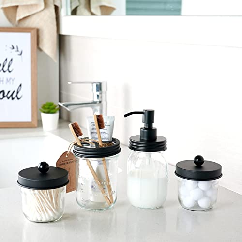 Amolliar Mason Jar Bathroom Accessories Set(4 Pcs) -Lotion Soap Dispenser &Cotton Swab Holder &Toothbrush Holder-Rustic Farmhouse Decor Apothecary Jars Vanity Organizer-Rustic Farmhouse Decor (Black) - Thumbnail 6