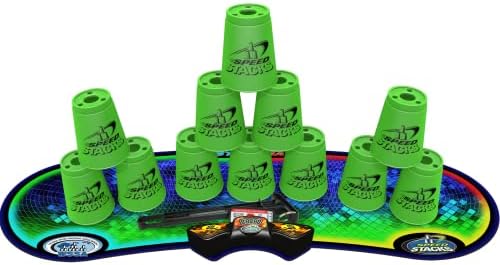 Speed Stacks | Sport Stacking Competitor, Neon Green - 12 Cups, Holding Stem, With GX Timer And Mat | WSSA Approved