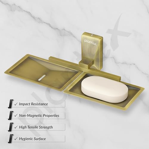 Image of Plantex 304 Grade Stainless Steel Double Soap Dish /Soap Case /Soap Storage for Bathroom Accessories - Crystal (Brass Antique)