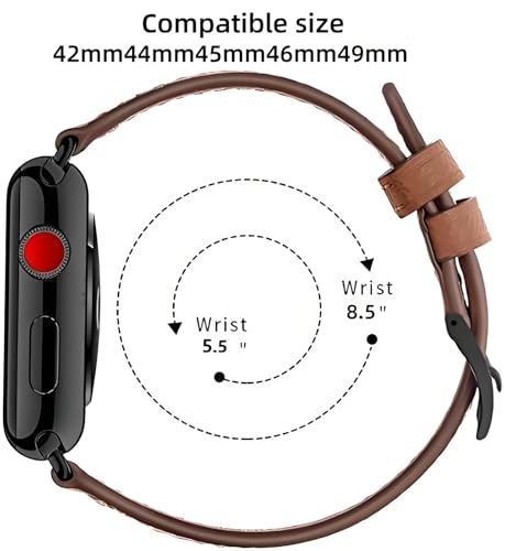 HUAFIY Correa de piel para Apple Watch 49mm45mm 44mm 42mm Correa de piel de repuesto para hombre y mujer iWatch Series 8/7 6 5 4 3 2 1,SE
