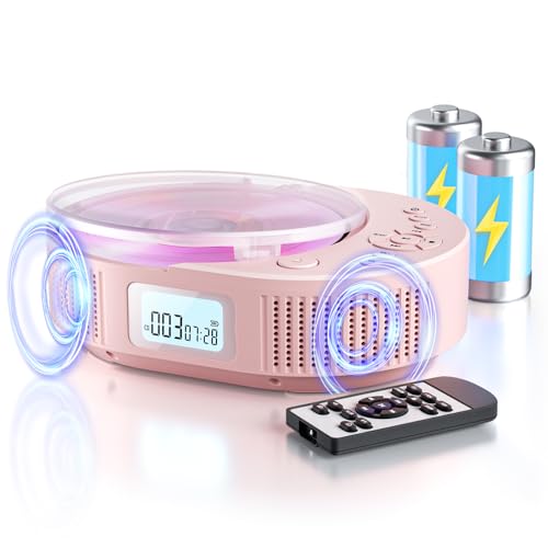 CD Player tragbar Kinder klein mit Bluetooth discman Kinder Lautsprecher Radio Boombox-CD-Player für Auto/Zuhause mit Fernbedienung, UKW-Radio, unterstützt AUX/USB