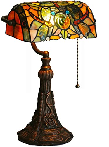 FUMAT Lampada da Tavolo in Stile Tiffany, Lampada da Scrivania Vintage Banchieri in Vetro con interruttore a catena, per Soggiorno Camera da letto Tavolino da caffè