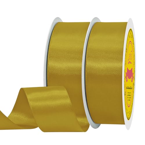 Image of 100 Yards Gold Satin Ribbon Polyester Ribbon for Gift Wrapping Very Suitable for Weddings Party Hair Bow Invitation Decorations and More（1-1 /2 inch X 50Yards X 2 Roll）