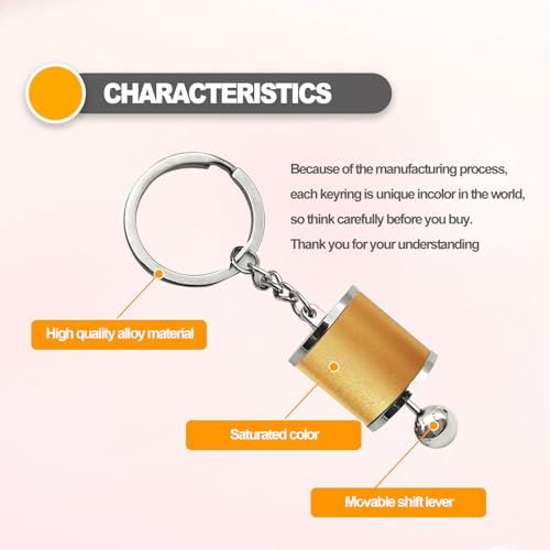 Image of stymart Keychain, 6 Speed Gear Box Shifter Keychain (Yellow), Moveable Gearshift Lever, Car Enthusiasts Accessory