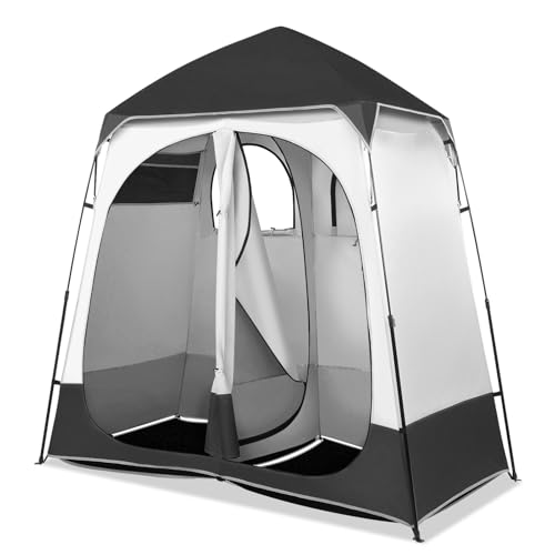 VINGLI 2 Room Shower Tent, 7.5 FT Instant Pop Up Shelter with Carrying Bag, Privacy Changing Room Tent,Perfect for Portable Toilet, Camping, Dressing, Outdoor Indoor, Easy Set Up (Black)