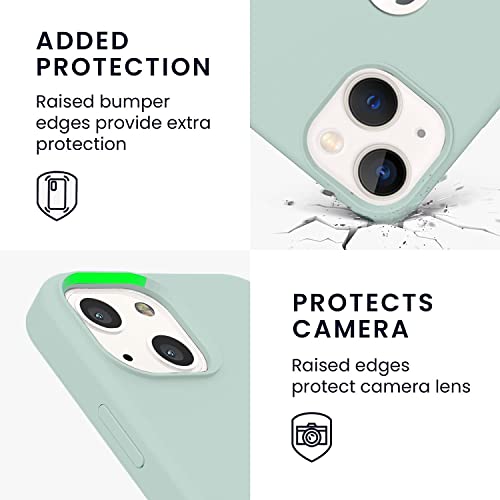 Image of Elzzi Microfiber Logo Cut Cover Compatible for iPhone 13 Case Liquid Silicone Covers Shockproof Back Cover with High Raised Camera Lips - Mint Green