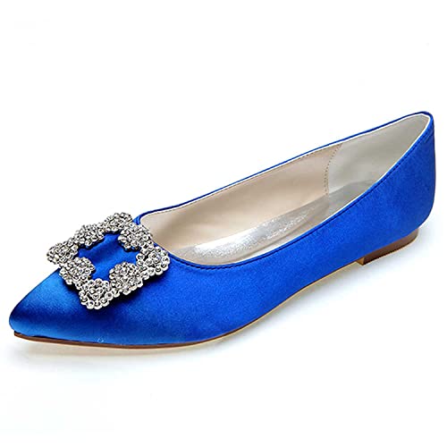 Women's Flat Comfortable Pointy Toe Satin Slip On Rhinestones Faux Work Shoes,Cute Slip On Ballet Flat