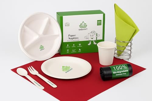 Image of Shrayati Eco - Friendly Disposable Tableware Set - Pack of 108 Pcs, Perfect for Parties, Events, Picnic, Outings and Home | Picnic Pack | Sugarcane Bagasse Combo