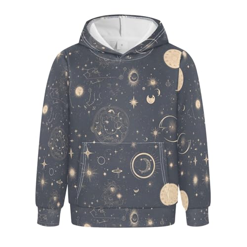 KLL Mandala Moon Sun Zodiac Boys Girls Sweatshirts Crewneck Pullover Hoodie with Kangaroo Pocket
