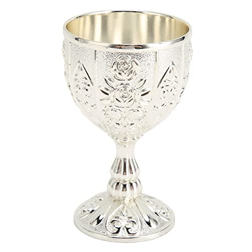 Metal Embossed Wine Cup Vintage Chalice Wine Goblet Royal Medieval Small Size Wine Drinking Cup for Bar, Home (Silver)