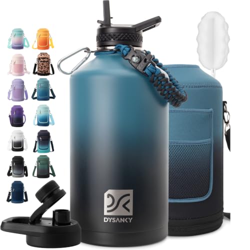 DYSANKY 1 Gallon Insulated Water Bottle | Upgraded Thickened Stainless Steel Metal Portable Sports Large Water Jug for Gym and Hiking with Carrier Bag Handle Strap | BPA-Free 128 oz
