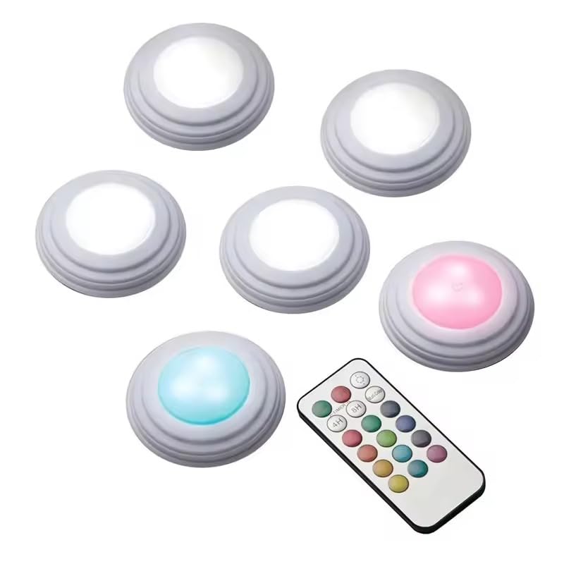 Tech Island Colour Changing Led Touch Lights, 5 Pack Puck Lights Remote Control Battery Operated LED Push Light Wireless 12 Color RGB for Closet Bedroom Wall Under Cabinet
