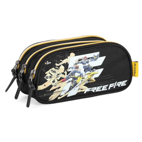 Estojo Triplo Luxcel Free Fire Booyah com 3 Compartimentos ET49788 (Preto)