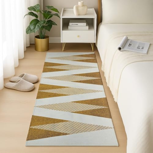 Image of SAGON 2x5 Ft Printed Runner Carpet - Cotton Bedside Rug for Bedroom & Living Room (Olive Green)