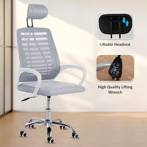 Image of Casa Copenhagen,Mesh Office Desk Chair,Rocking Ergonomic Computer Chair Adjustable High with Headrest and Comfortable Armrest Swivel- Jet Grey & White Handle