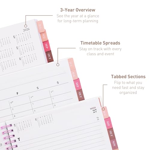 Rileys Academic Planner 2026-2027, Daily, Weekly & Monthly Planner, July 2026 - June 2027, Student Notes Pages, Twin-Wire Binding, Weekly Agenda for School & Work (8 x 6-Inches, Chunky, Pink) - Image 3