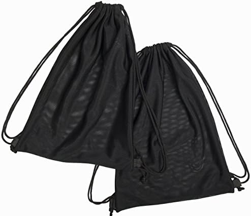 Sun Life Style2 Multi Functional Mesh Bags With Drawstring Shoulder Straps For Swimming, Beach, Diving, Travel, Gym - 2 Pack Black (16 x 20 inch, Wet-or-dry-environment)