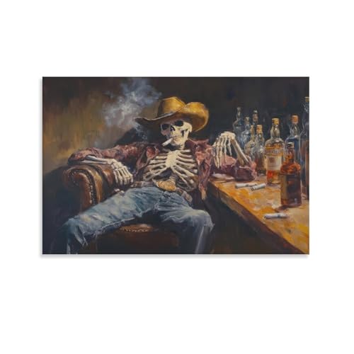 Wild West Skeleton Cowboy Bar Scene Oil Painting Canvas Printing Wall Art Posters Prints Western Rustic Aesthetic Bohemian Style Wall Decor for Living Room Bedroom Office Den 12x18inch(30x45cm) by Generic - Used condition - US$10.80