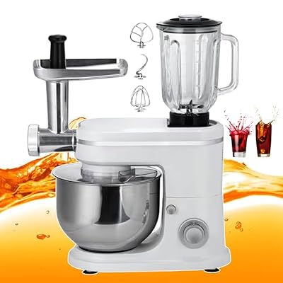 uhyOHF 3-in-1 Stand Mixer Food Processors, 8 Speeds Adjustable Electric Cooking Machine, 6l Stainless Steel Bowl Stand Food Mixer for Making Pasta, Juice Vegetable Juice,White,