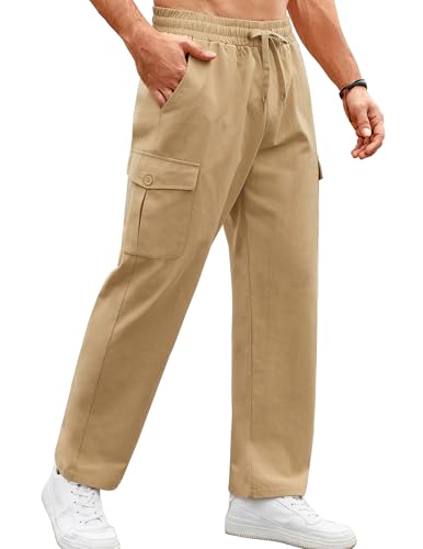 COOFANDY Mens Casual Cargo Pants Relaxed Fit Outdoor Hiking Pants Cotton Drawstring Sweatpants with Pockets
