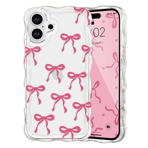 Coque silicone souple TPU antichocs pour iPhone 16 Plus avec vagues et motif nœud esthétique