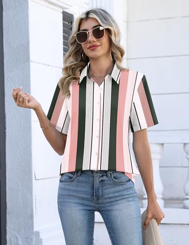 Image of Zeagoo Button Down Shirts for Women Short Sleeve Collared Tops Dressy Casual V Neck Blouses