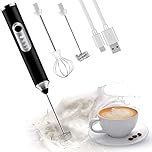 ADOV Handheld Milk Frother, Rechargeable Stainless Steel Coffee Whisk with 2 Heads and 3-Speed Foam Mixer, Electric USB Egg Beater for Latte, Cappuccino, Matcha, Hot Chocolate, Smoothies