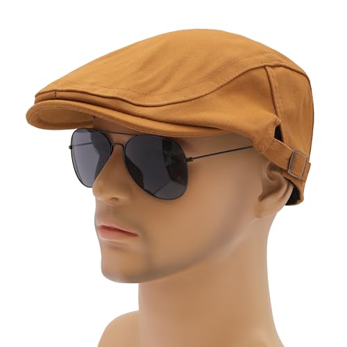 Image of ZLYC Men Cotton Flat Cap Summer Scally Ivy Gatsby Newsboy Beret Driver Cabbie Hunting Hat