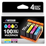 HOTCOLOR Compatible for Lexmark 100XL Ink Cartridges for Lexmark s301 S305 S605 S405 S505 Pro901 Pro905 Pro805 Pro705 Pro205 Pro206 Pro207 S815 S816 Printer (Black Cyan Magenta Yellow,4Pack)