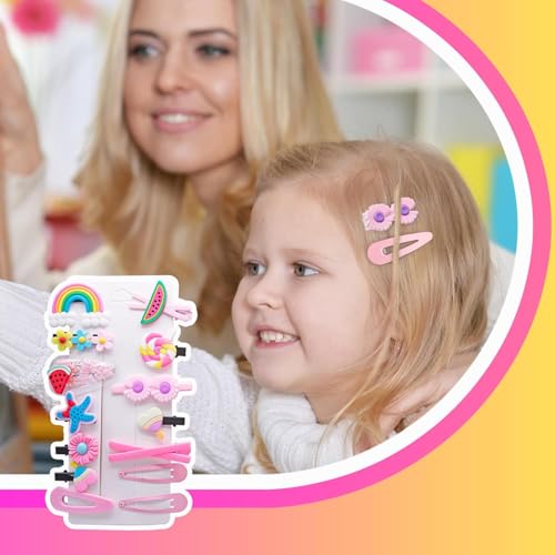 Image of 28 Piece Hair Clip -Cute Fruit Cartoon Animal Shape Hair Clip Pins Set for Baby Girls, Little Girl Clip Set Hair Stuff Kids Accessory, Flower Candy, Fruits Rainbow, Butterflies for Hairstyles Multi ( 2 cards )