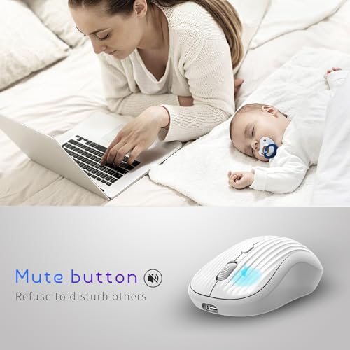 Image of ONE-UP Wireless Mouse, 2.4G + BT, Rechargeable Battery, 4-Key, DPI: 800 /1200 /1600, Silent, Type-C, USB Nano Receiver, Ergonomic, Portable, for Laptop, Chromebook, PC, Mac, Windows (White)