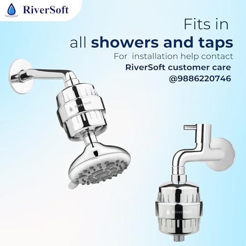 Image of RIVERSOFT SF-15 PRO (pack of 2) shower and tap filter for hard water with 15 stage | Water Softener for Bathroom | Hard Water Filter (Pack of 2, Chrome)